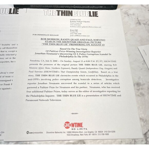 Showtime Movie Press Kit The Thin Blue Line 2000 Randy Quaid Paul Sorvino - Picture 9 of 11